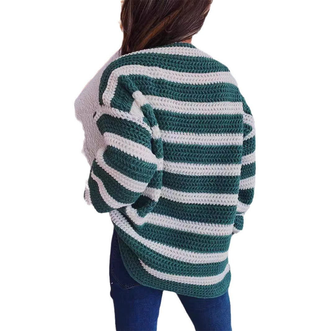Damen Grobstrickpullover Gestreift Eveloria