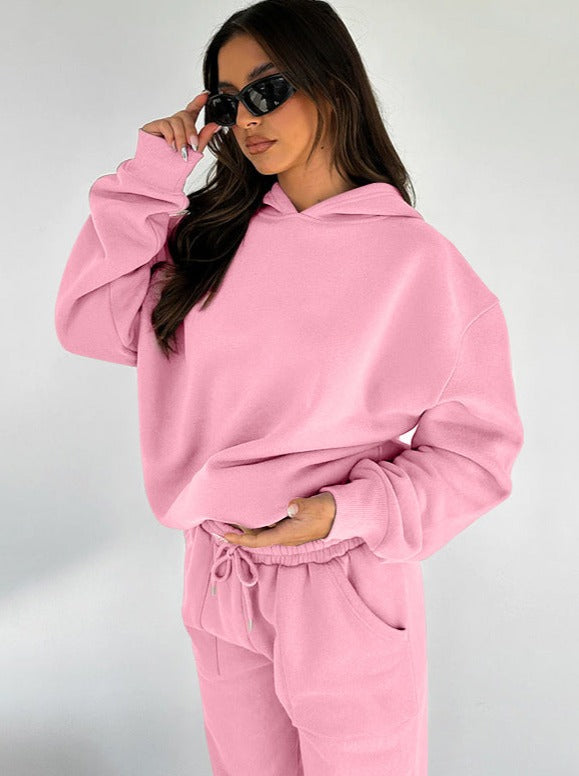 Damen Oversized Hoodie Jogger Set Sweatshirt Hose Grau