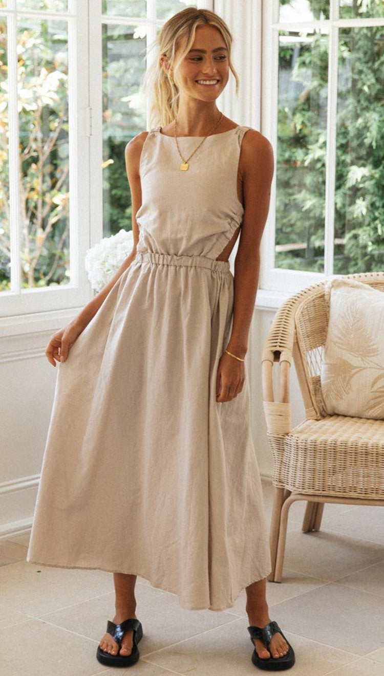 Damen Sommermaxikleid Raffinierter Schnitt Verstellbarer Taillenzug