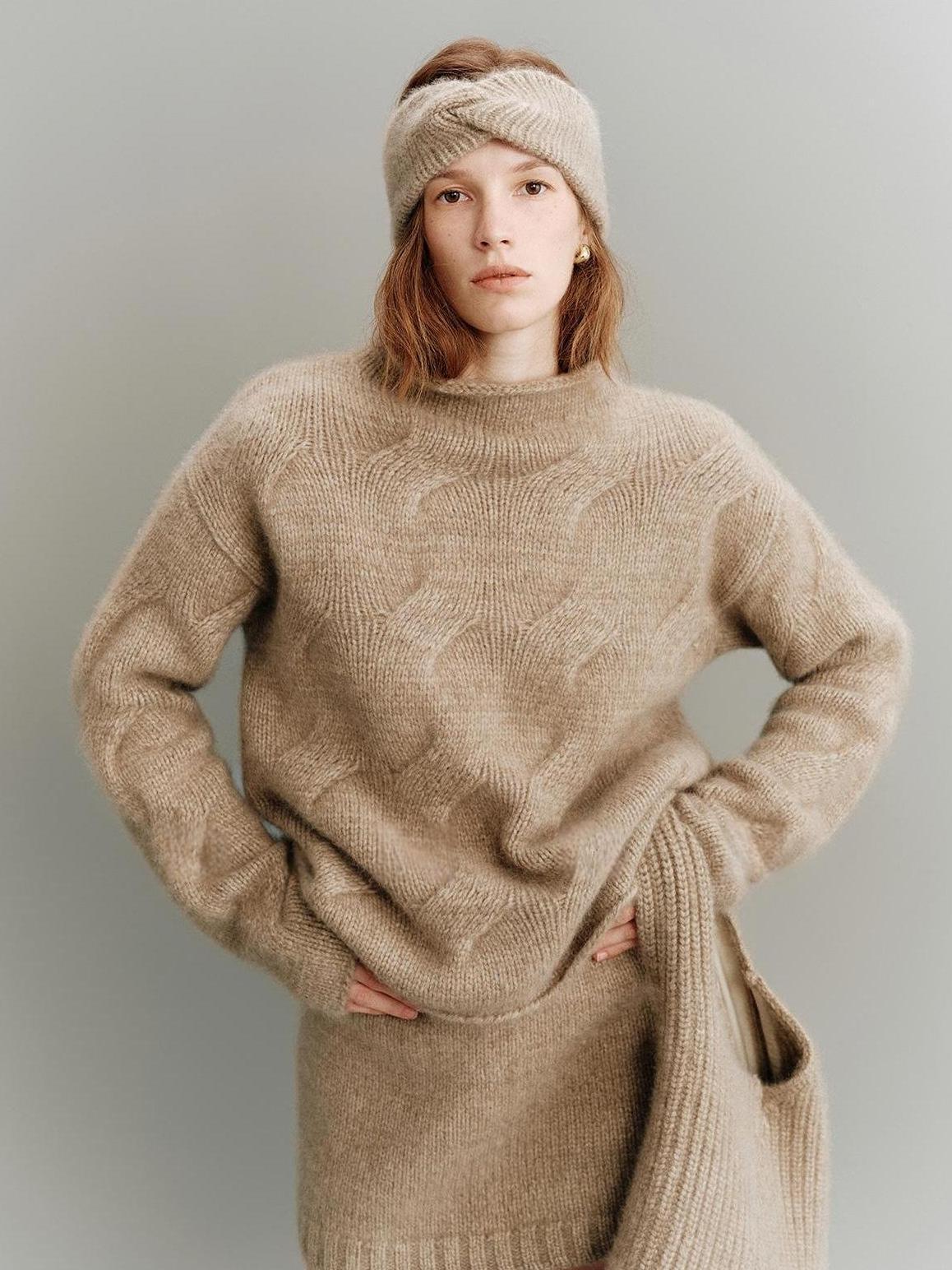 Damen Oversized-Pullover Mohair Kuschelig Beige