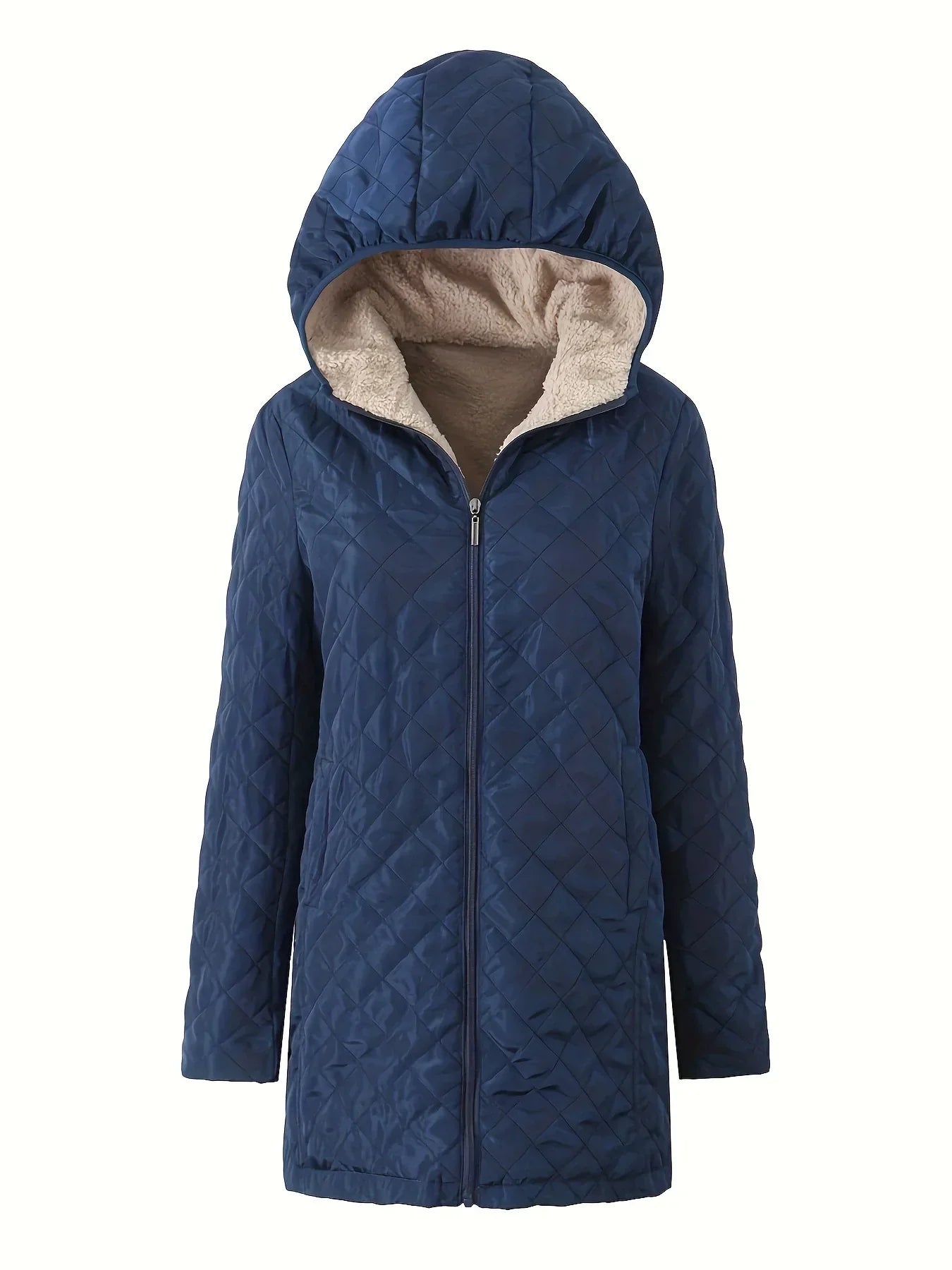 Damen Steppjacke Kapuze Relaxed Fit Fleece