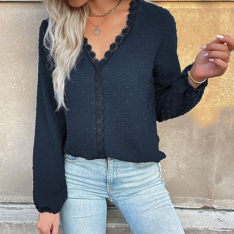 Damen Bluse Spitzenbesatz Puffärmel Elegant Weiße Bluse