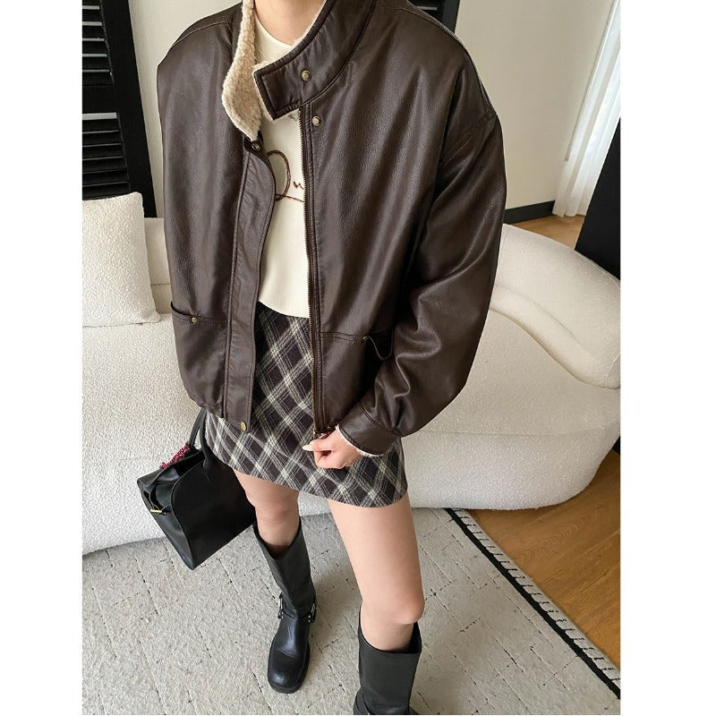 Damen Kunstlederjacke Lässig Mit Knöpfen Eveloria