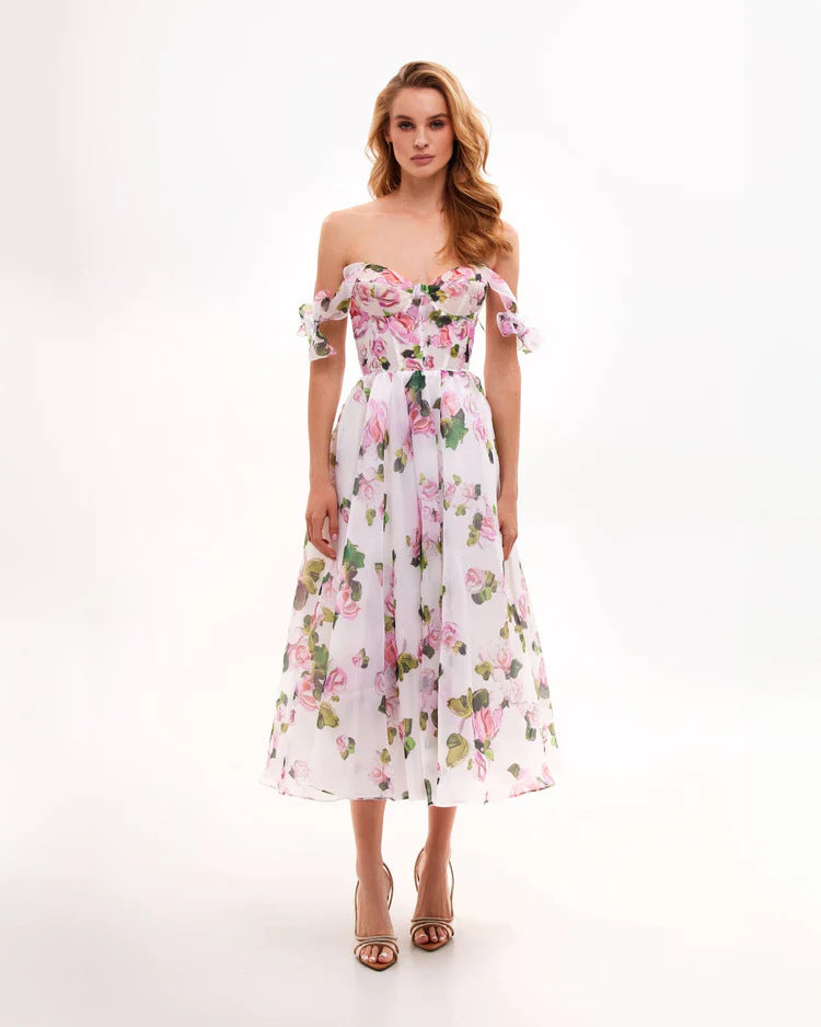 Damen Midi-Kleid Florales Design Eveloria