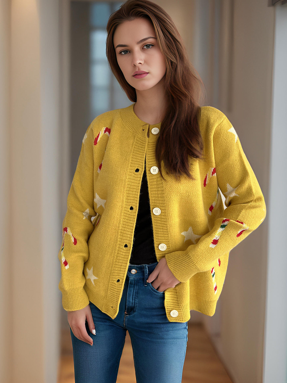 Damen Strickjacke Festlich Designer-Druck Eveloria