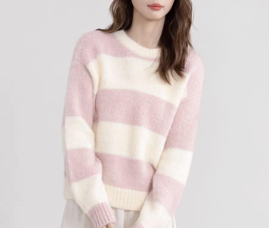 Damen Pullover Streifenmuster Kuschelstoff Beige