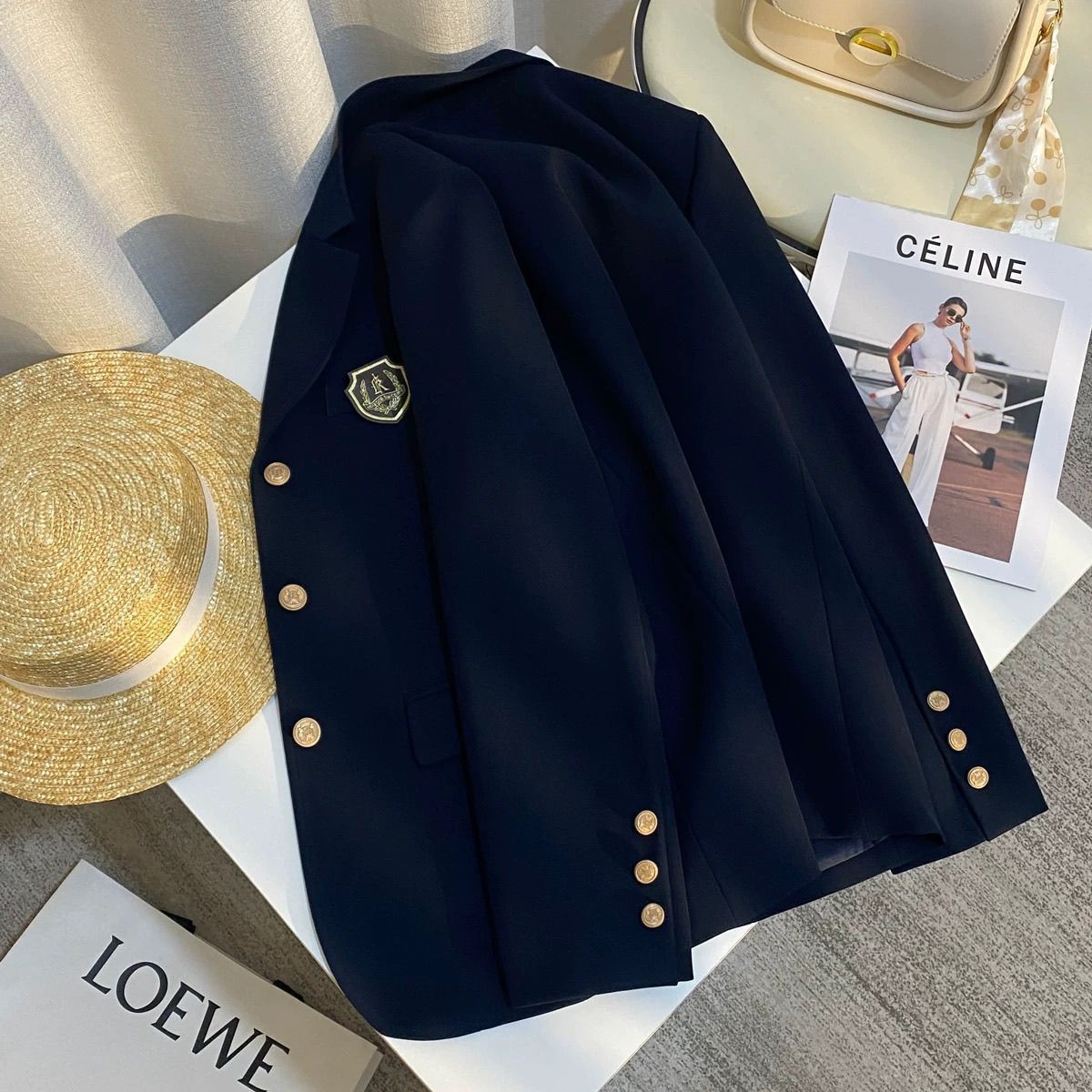 Damen Blazer Elegant Goldknöpfe Eveloria