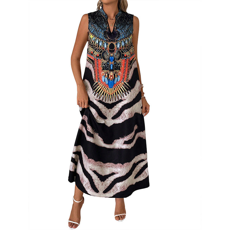 Damen Maxikleid Kunstapplikation Tiermuster