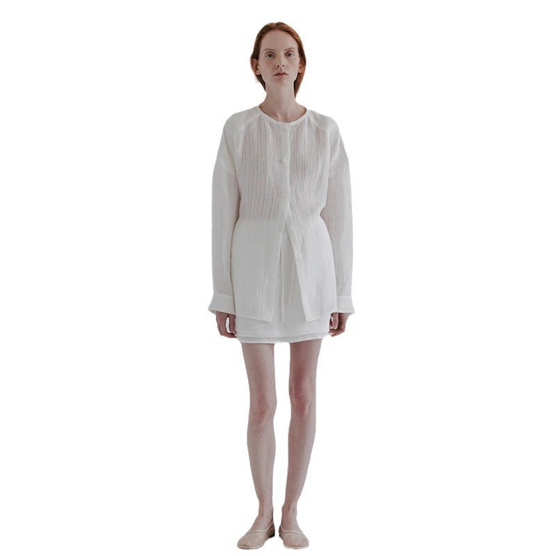 Damen Longshirts Feine Struktur Beige