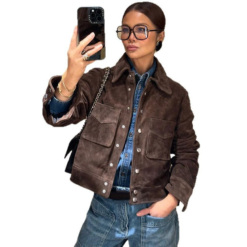 Damen Wildlederjacke Mit Taschen Eveloria