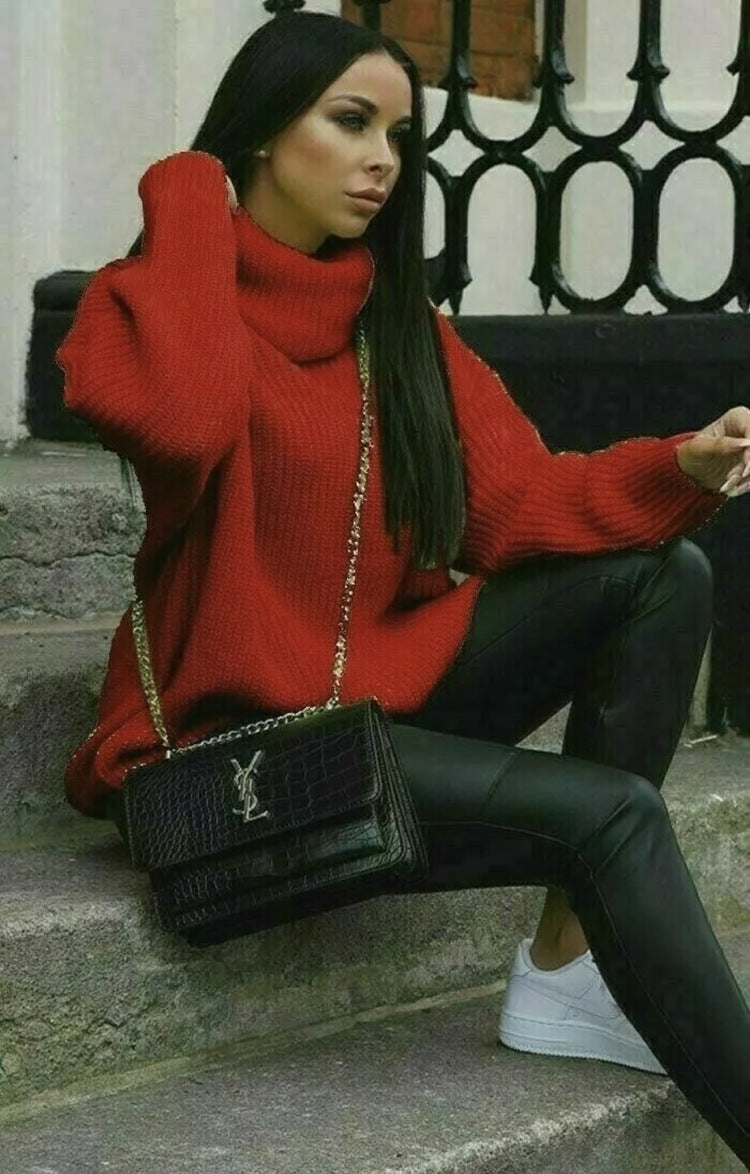 Damen Strickpullover Rollkragen Hochwertig Grün
