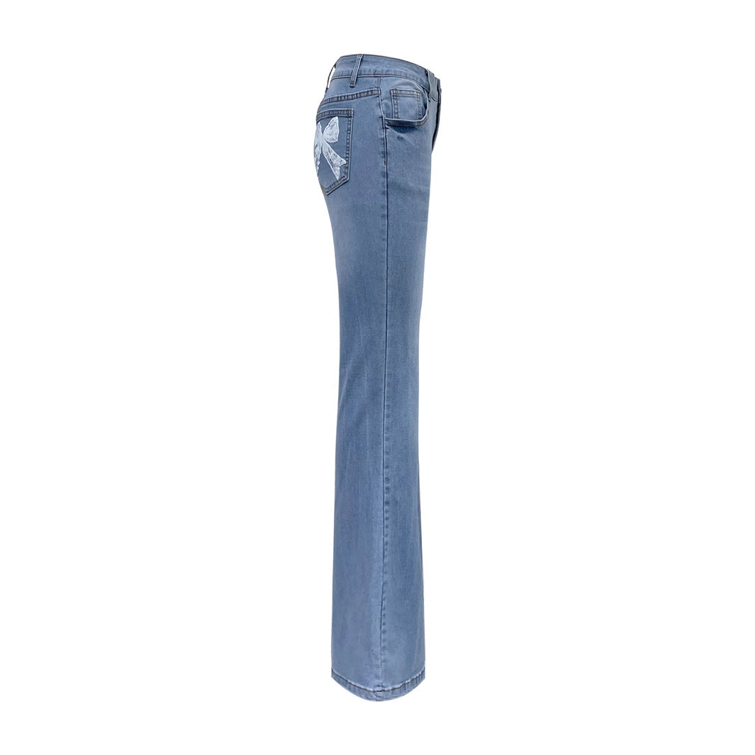 Damen Schlagjeans Dekorativen Schleifen