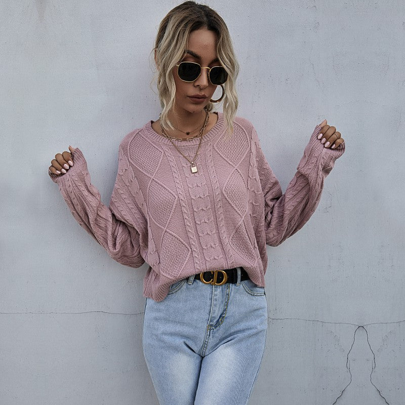Damen Pullover Strukturiertes Zopfmuster Kuschelig Grau Eveloria