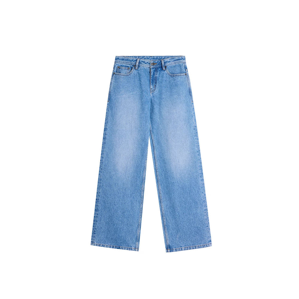 Damen Weite Denim Jeans Lässiger Schnitt Blau Eveloria