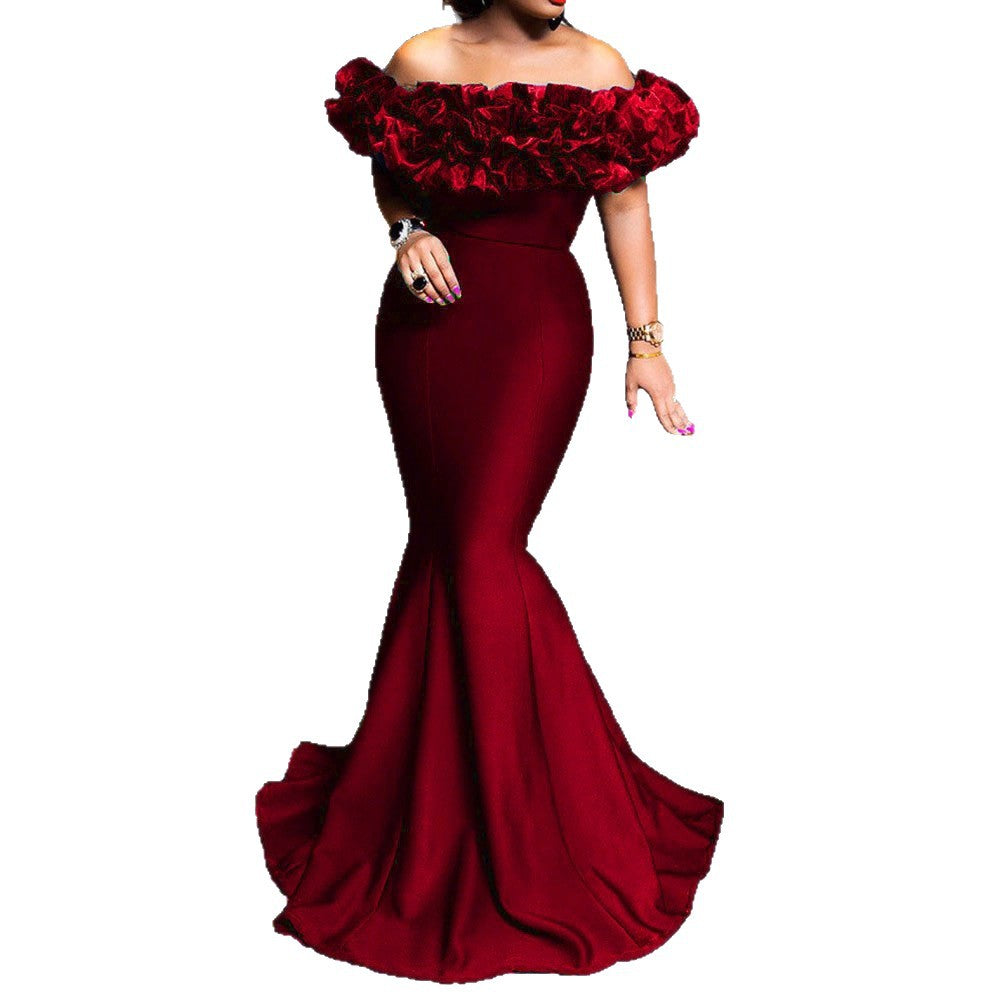 Damen Meerjungfrauenkleid Schulterfrei Rüschendesign Eveloria