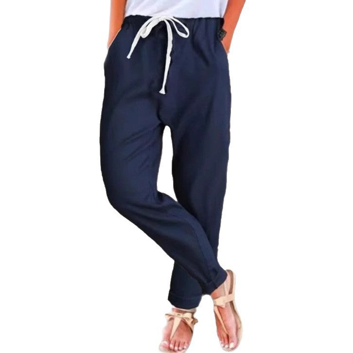 Damen Freizeithose Elastischer Bund Bindegürtel Eveloria