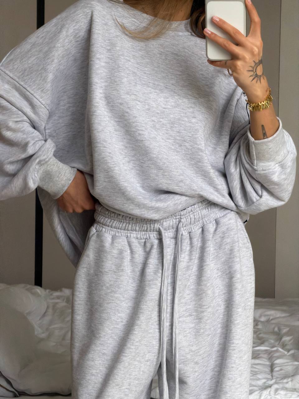 Damen Oversize Sweatshirt Lässig Breite Bündchen Grau
