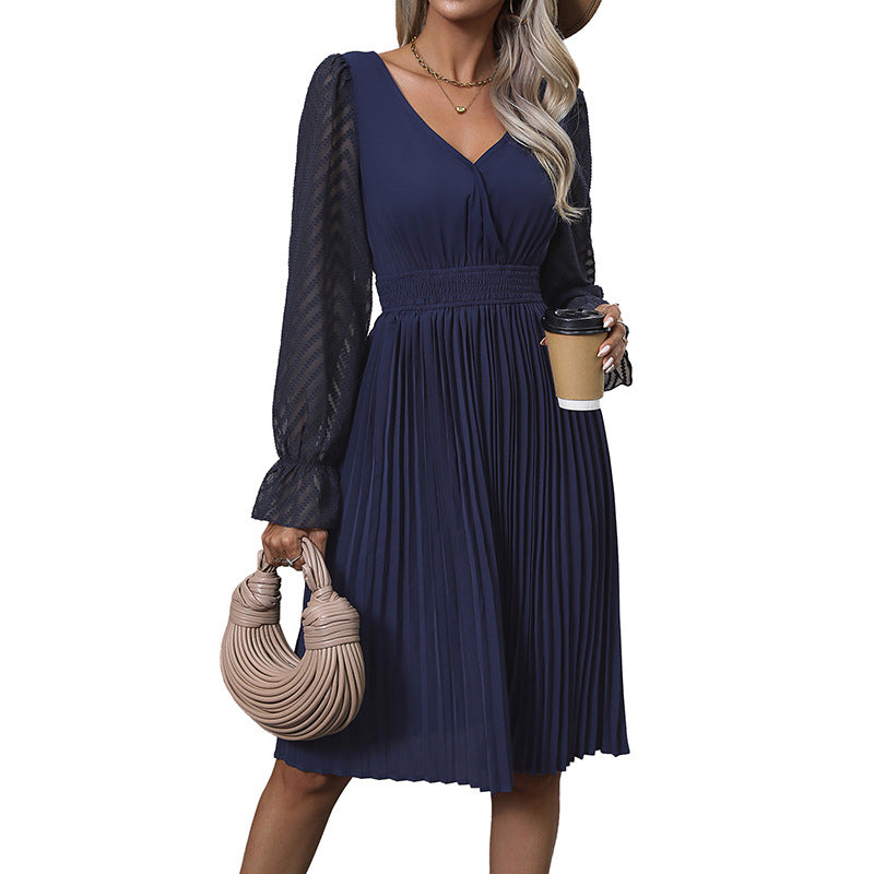 Damen Midikleid Plissee Transparente Ärmel Eveloria