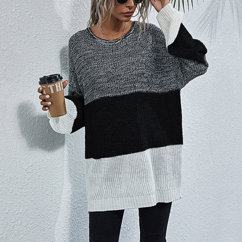 Damen Strickpullover Oversized Farbwechsel Grau
