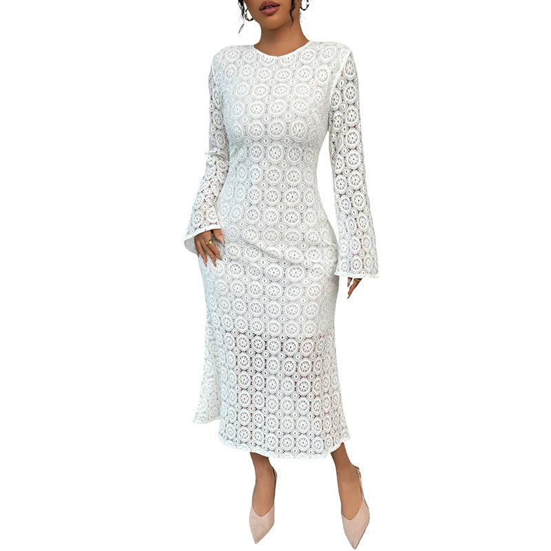 Damen Spitzenkleid V-Ausschnitt Voluminöse Ärmel Eveloria