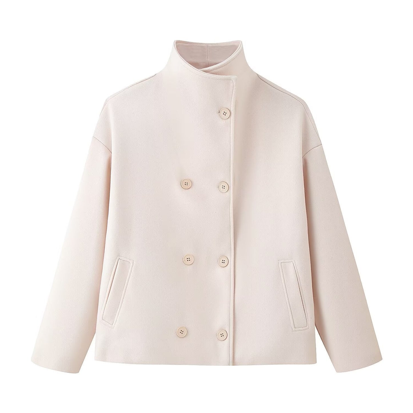 Damen Wolljacke Hochkragen Doppelknopf Eveloria