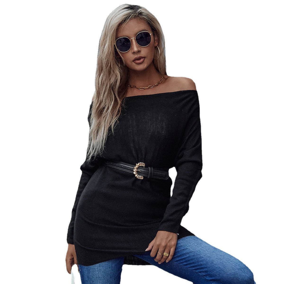 Damen Tunika Schulterfrei Elegante Raffung Eveloria
