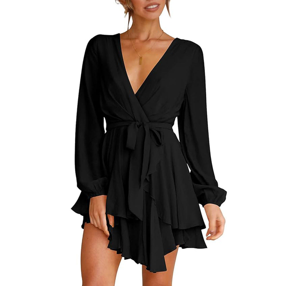 Damen Wickelkleid Langärmlig Volant