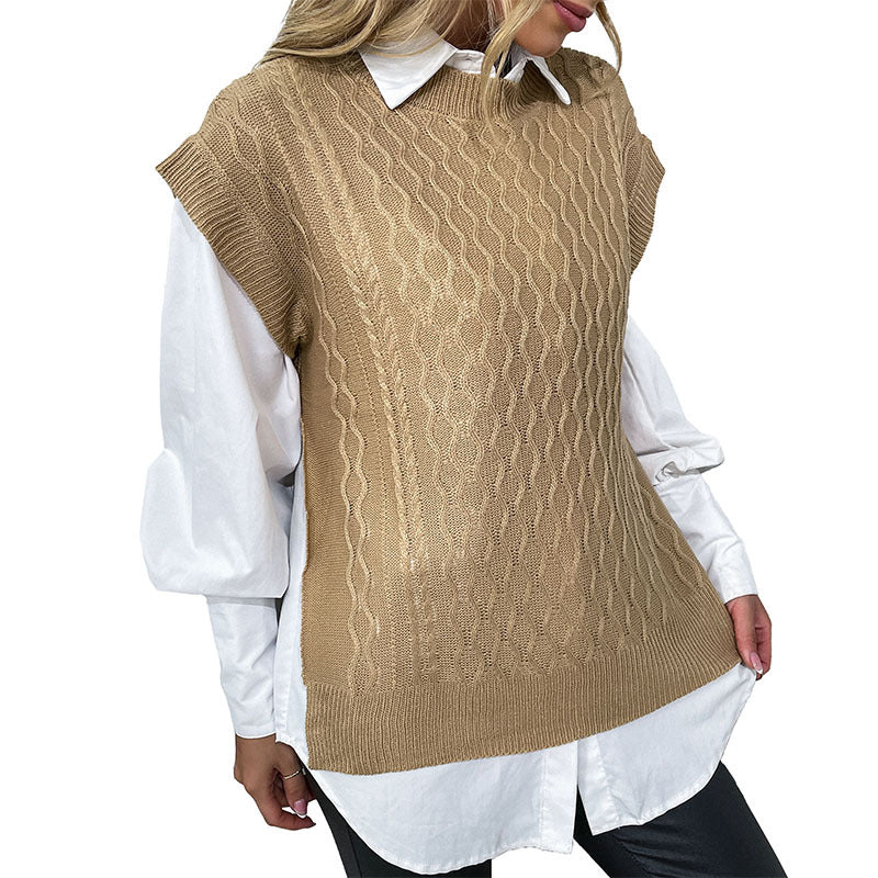 Damen Strickpullover Hohler Kragen Offener Schnitt Eveloria