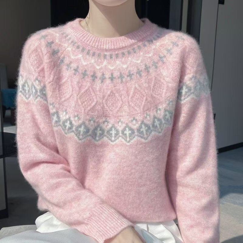 Damen Strickpullover Kuschelnder Velours Effekt Beige
