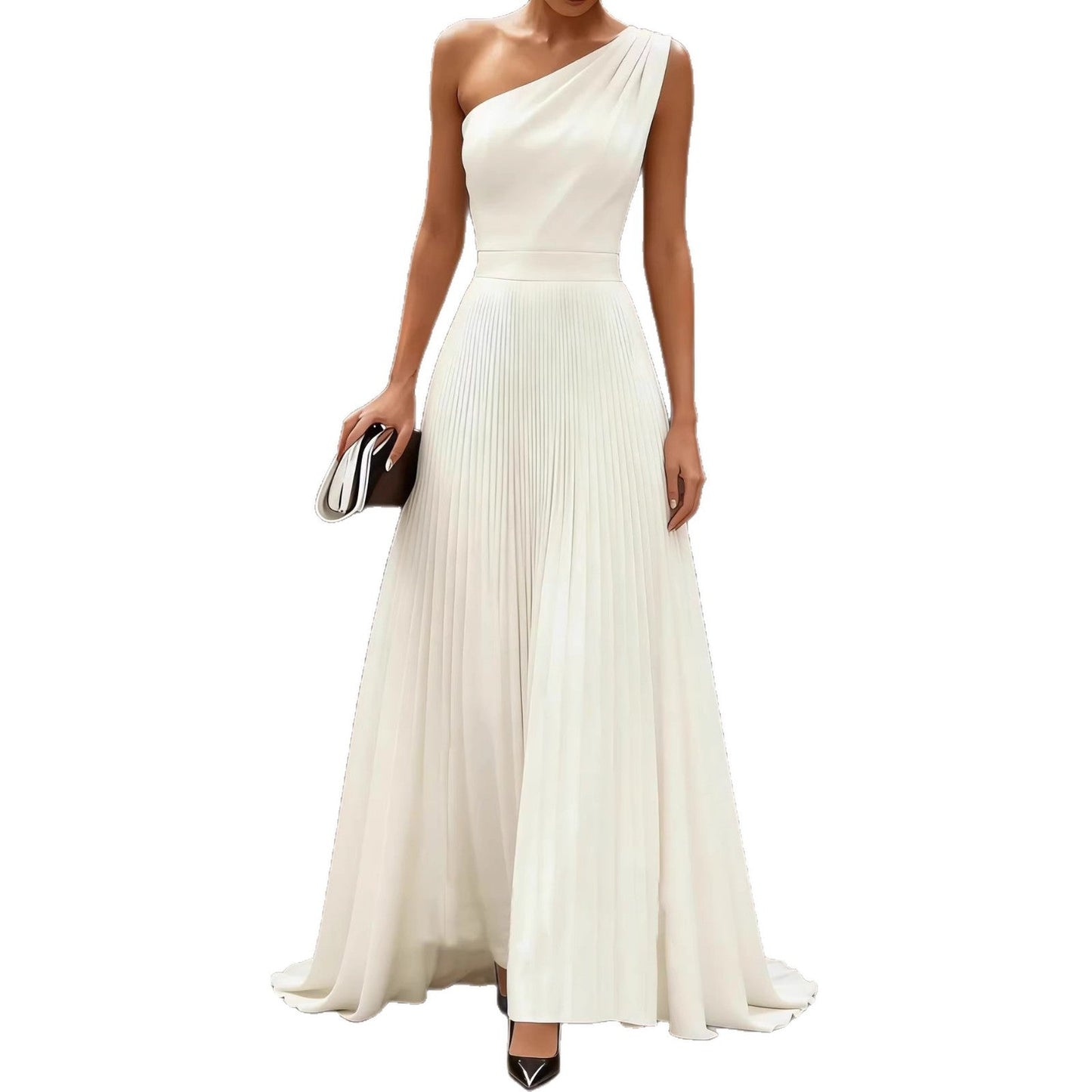 Damen Elegantes Schulterkleid Plissee Fließender Saum
