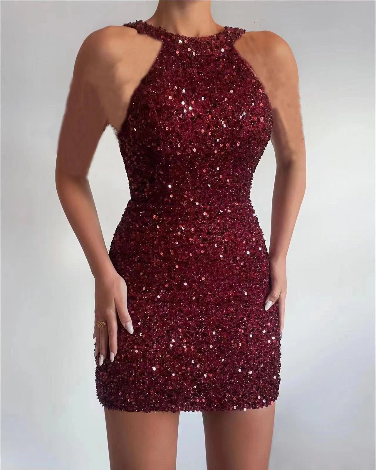 Damen Glitzerndes Minikleid Halbausschnitt Figurbetont