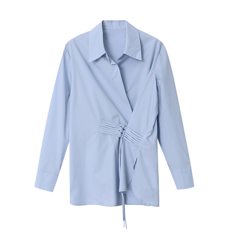Damen Wickelbluse Dekorative Knöpfe Elegantes Bindeband