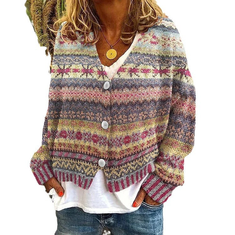 Damen Kurzstrickjacke Verspielt Muster Elegante Knöpfe