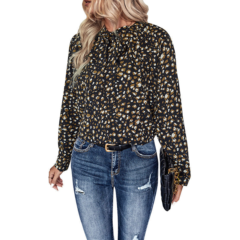 Damen Bluse Punkte-Design Eleganter Kragen Weiß