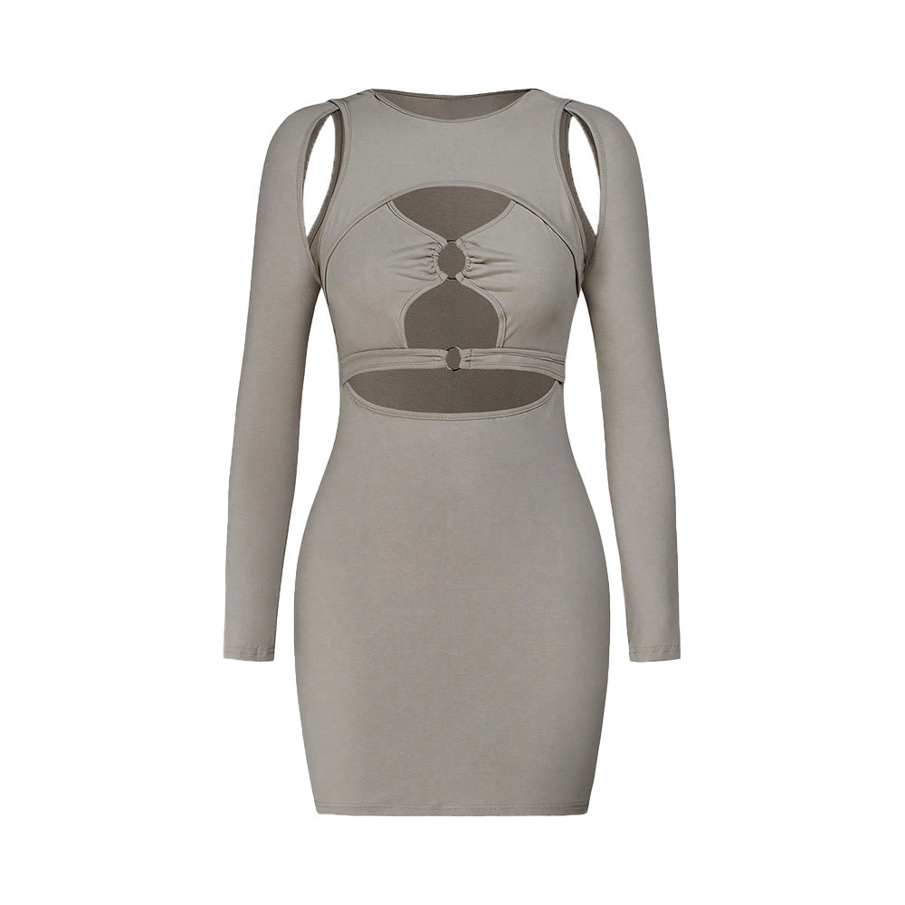 Damen Minikleid Asymmetrischer Cut-Out Elegant Ringdetails