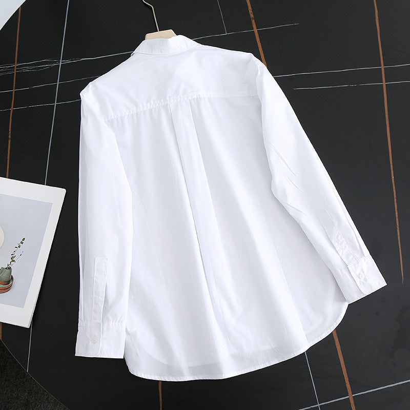 Damen Bluse Moderner Kragen Leicht Elegante Weiß