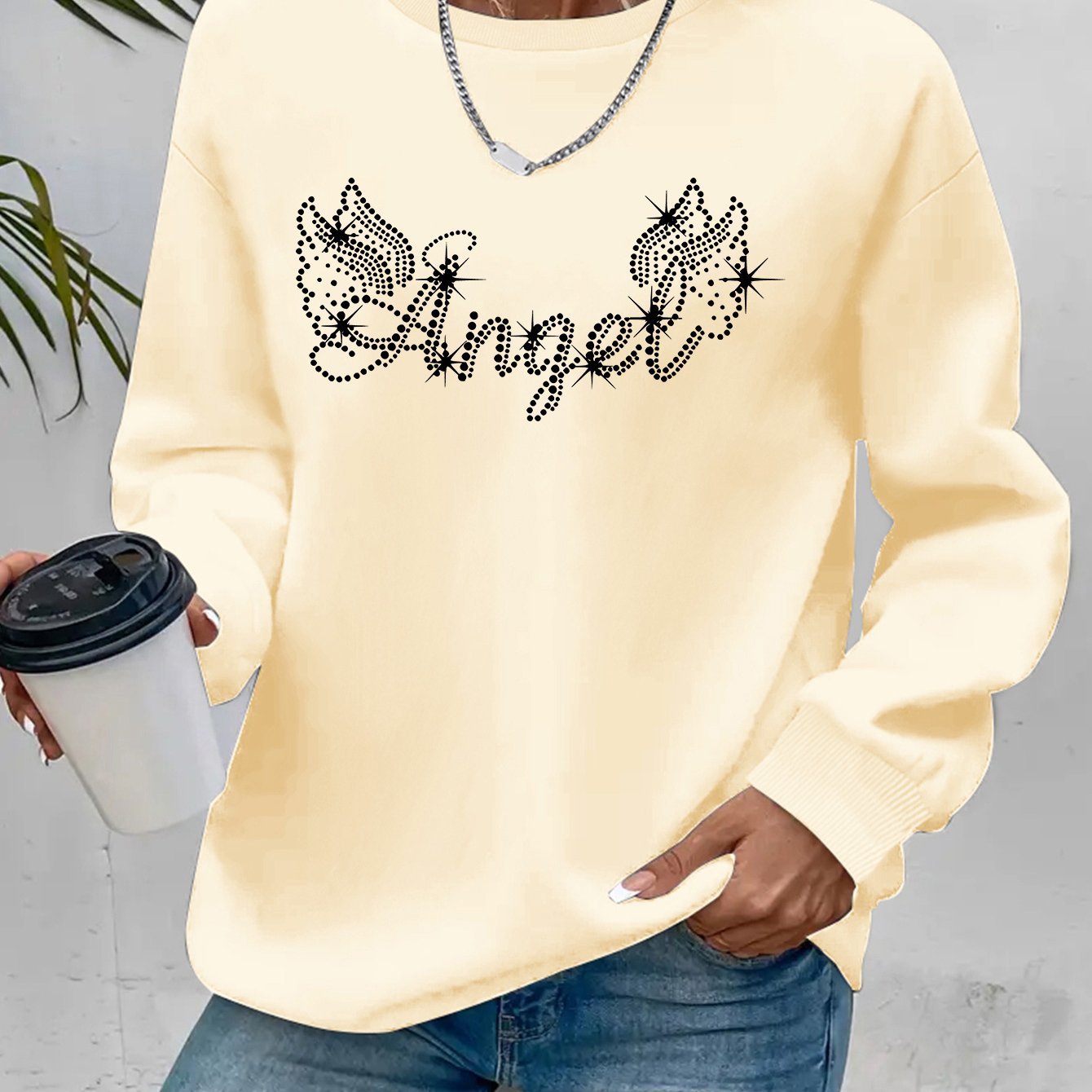 Damen Sweatshirt Glitzer Aufdruck Lässiger Schnitt Eveloria