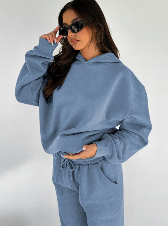 Damen Oversized Hoodie Jogger Set Baumwolle Beige