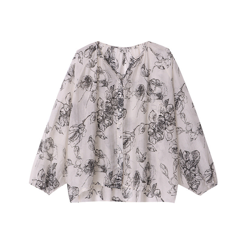 Damen Bluse Floralmuster Knopfdetails Eveloria