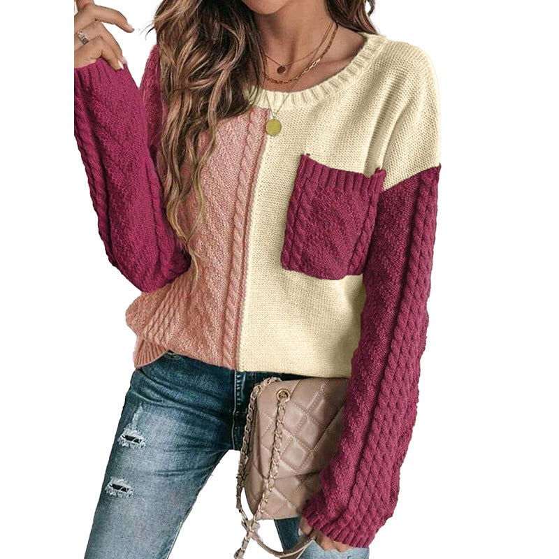 Eveloria Damen Pullover Sweatshirt Relaxed Fit Patchwork Strick