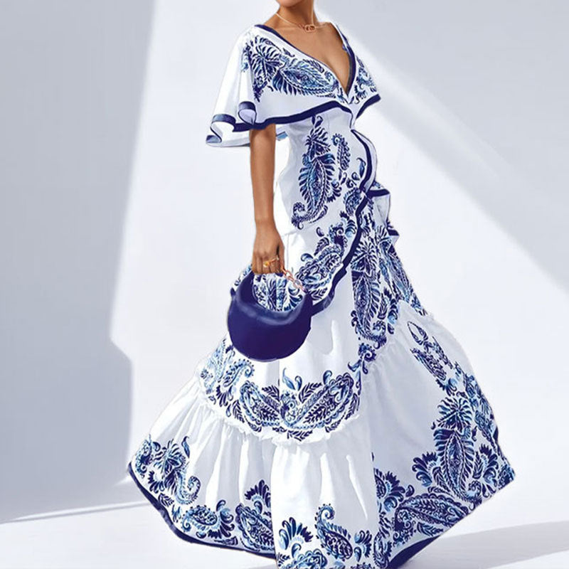 Damen Maxikleid Voluminöse Ärmel Paisleymuster Eveloria