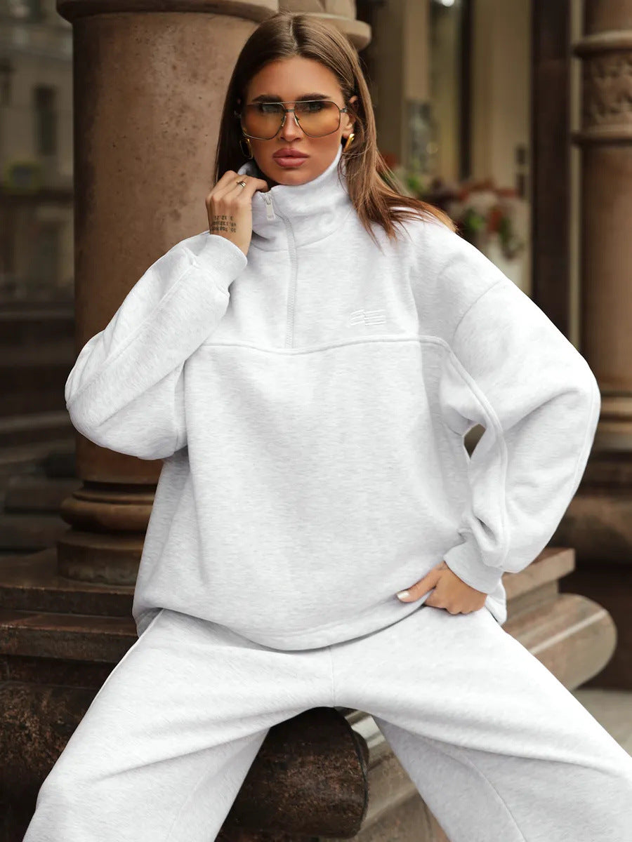 Damen Cropped Sportanzug Hochkragen Slim Reißverschluss