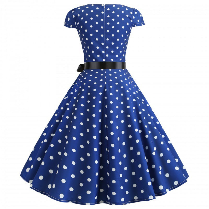 Damen Swingkleid mit Punkten und Taillengürtel