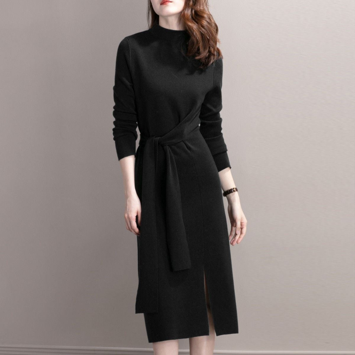 Damen Wickelkleid Rippdetails Seitenschlitz Eveloria