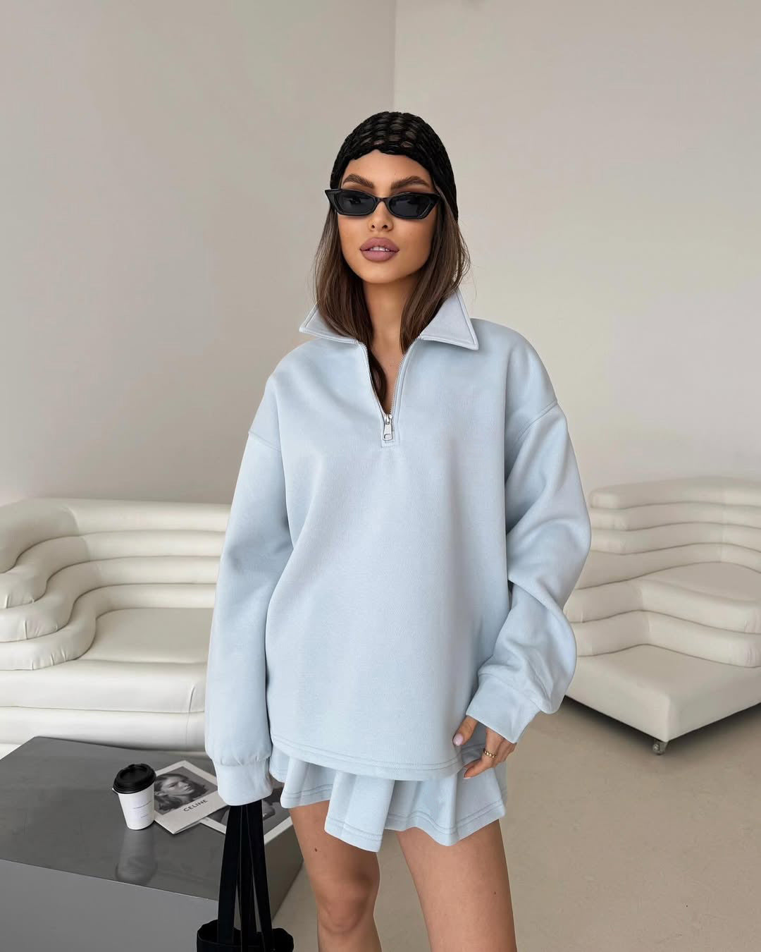 Damen Sweatshirt Kurzreißverschluss Weites Design Eveloria