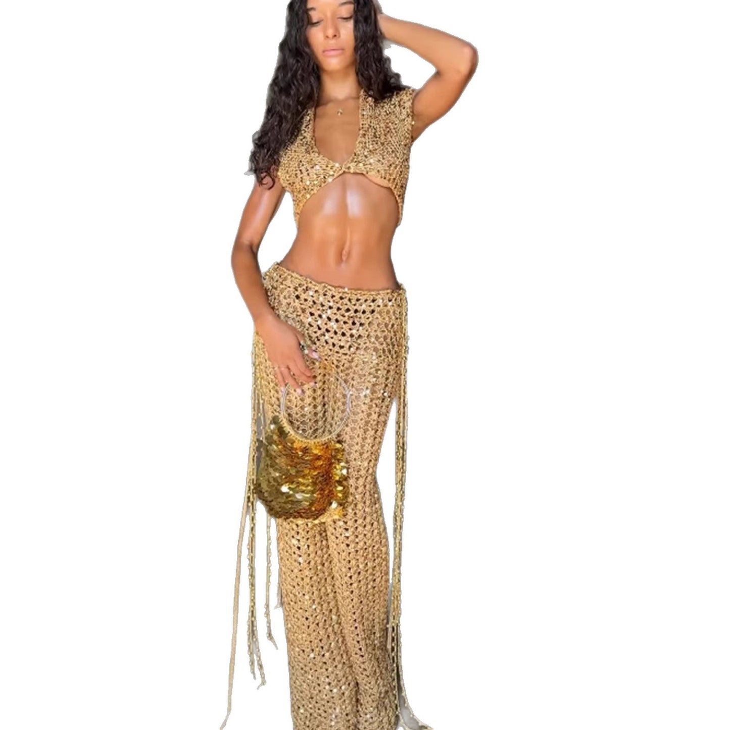 Damen Glitzer-Overfit-Set Knöchellang mit funkelnden Details