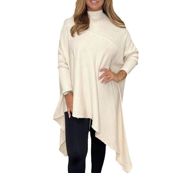 Damen Asymmetrisches Strickoberteil Hoher Kragen Moderner Schnitt