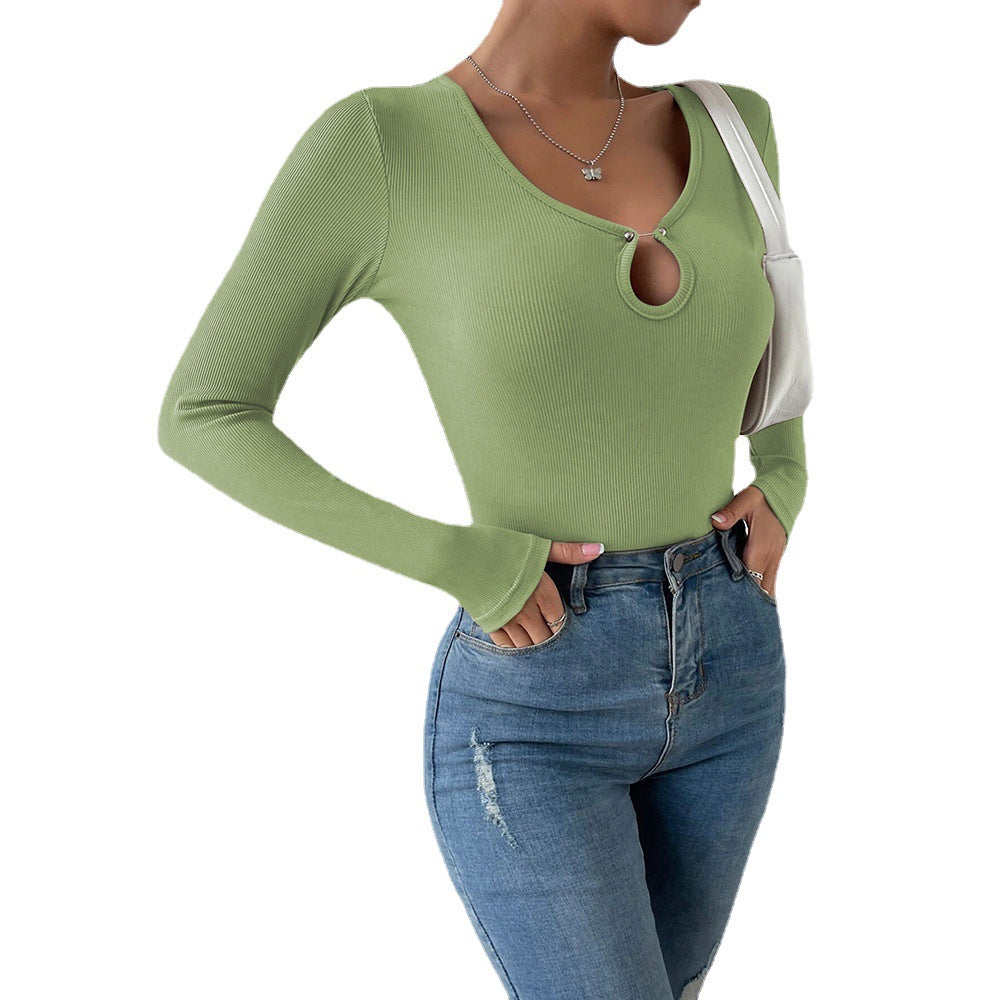 Damen Langarmshirt V-Ausschnitt Bindedetail Eveloria