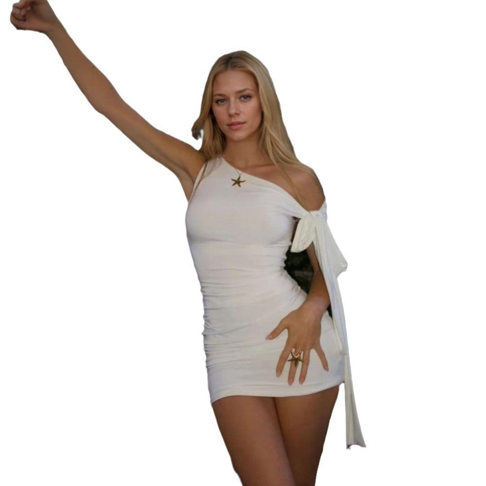 Damen Schulterfreies Mini-Kleid Verspielt Gedrapiert Mit Raffinierten