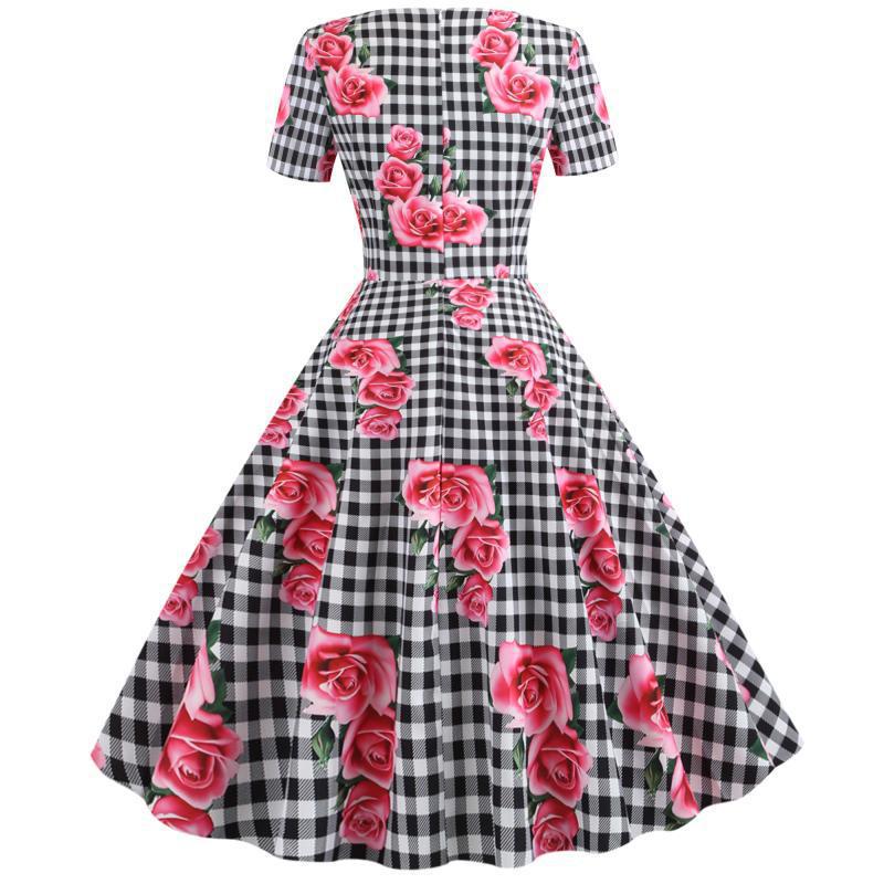 Damen Rockabilly Kleid Florales Muster Eveloria